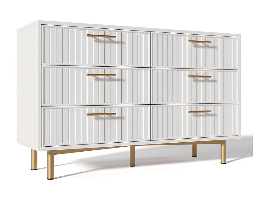 Ladekast versierd met verticale strepen - 6 lades - Wit