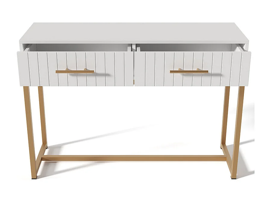 Tocador decorado con rayas verticales - Al. 75 cm - con 2 cajones y base de metal - Blanco