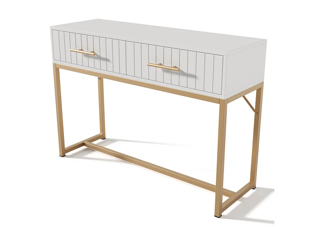 Toeletta decorata con righe verticali - H 75 cm - con 2 cassetti e base in metallo - Bianco