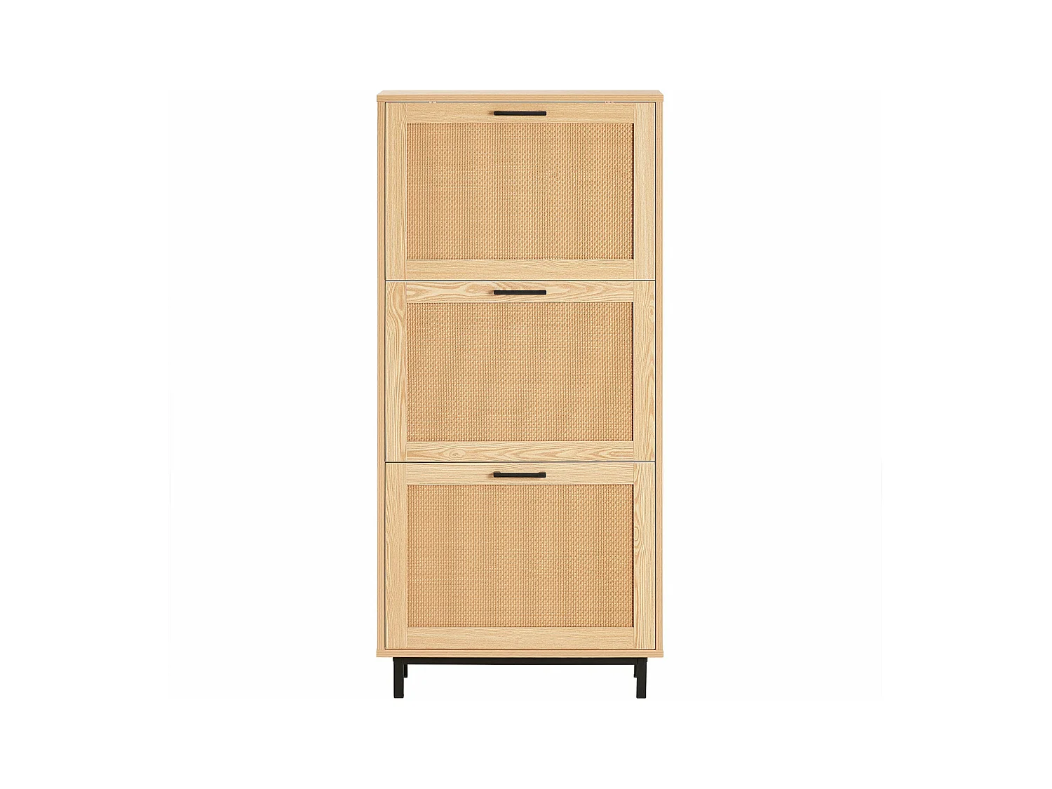 Armoire à Chaussures, Commode à Chaussures avec 3 Abattants Effet Cannage Rotin, FSR155-N