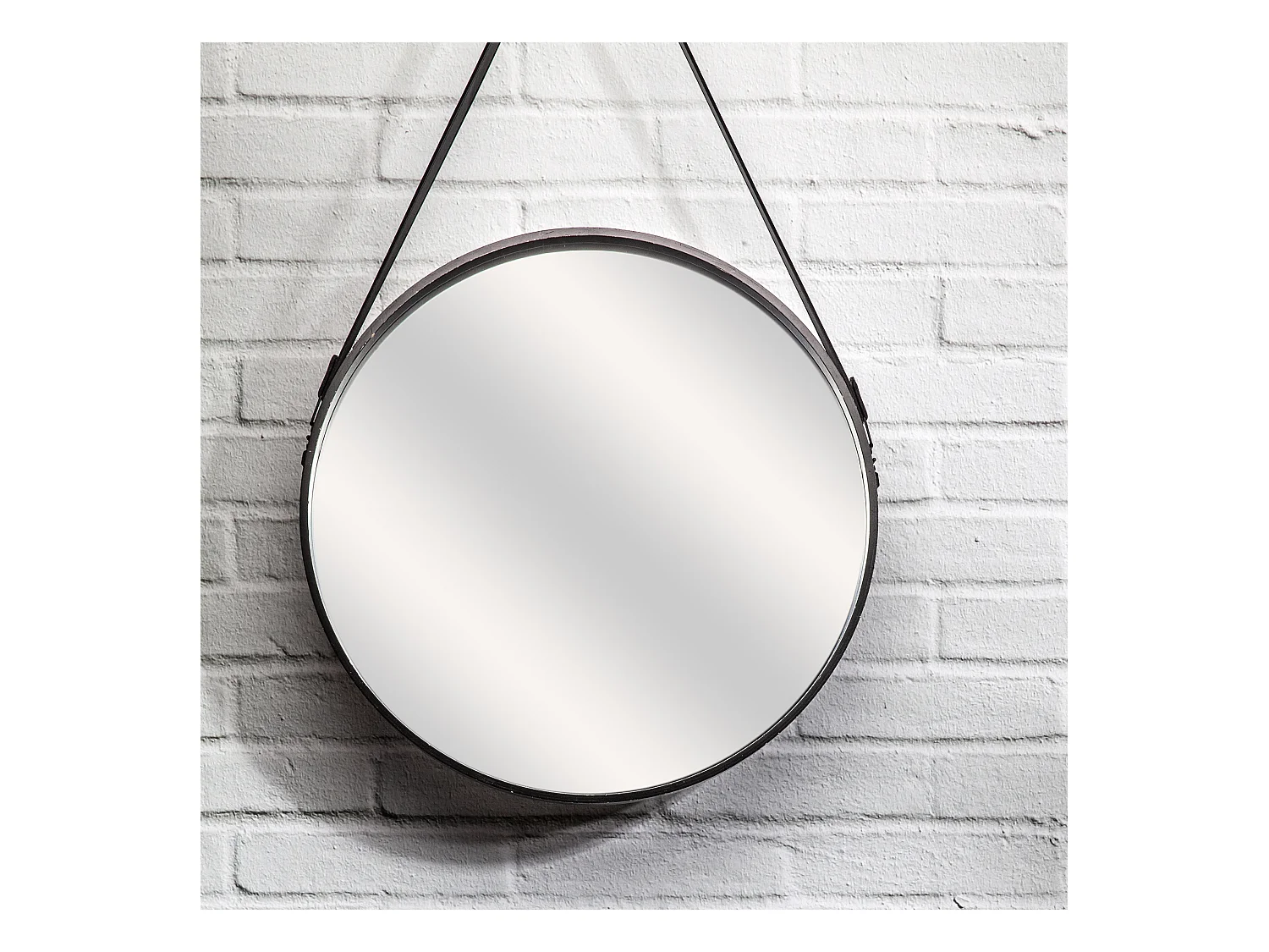 Miroir Rond Avec Anse Pu Noir 50cm Noir