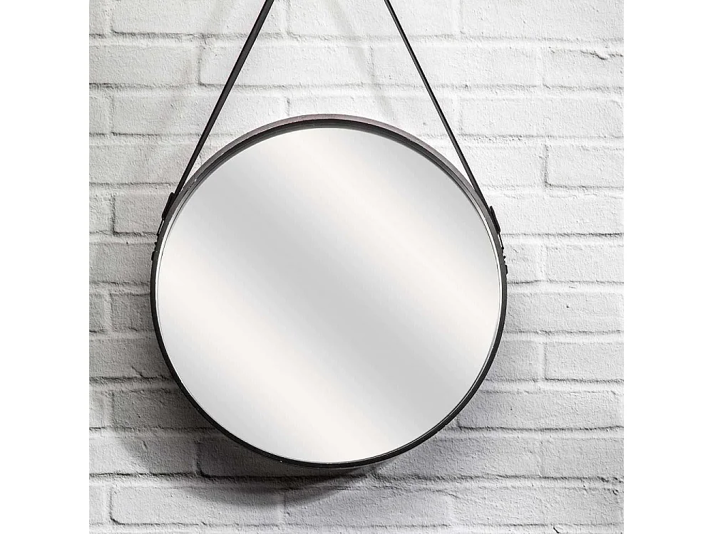 Miroir Rond Avec Anse Pu Noir 50cm Noir