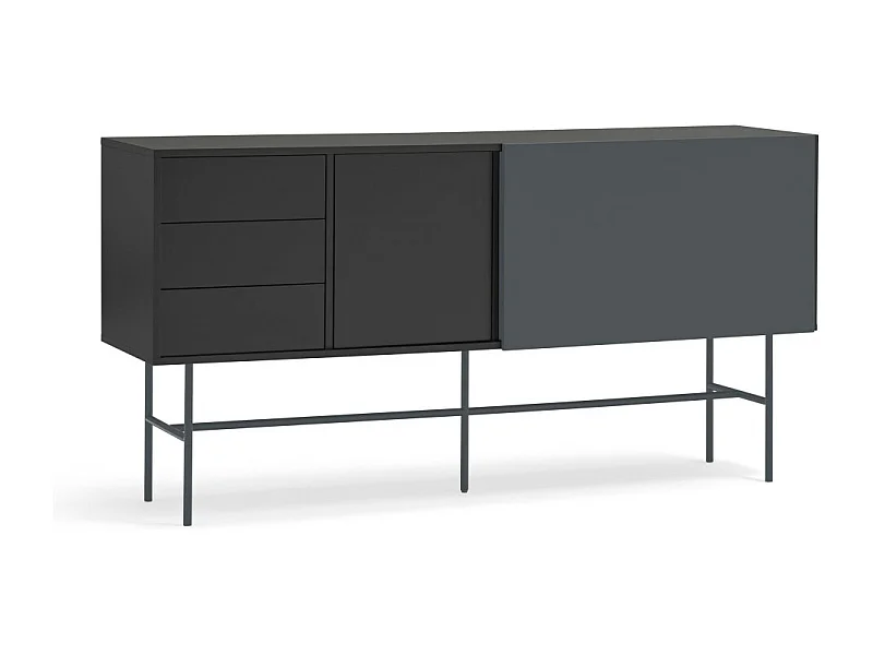 Nube - Buffet avec porte coulissante en bois L180cm - Gris et noir