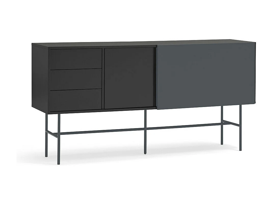 Nube - Buffet avec porte coulissante en bois L180cm - Gris et noir