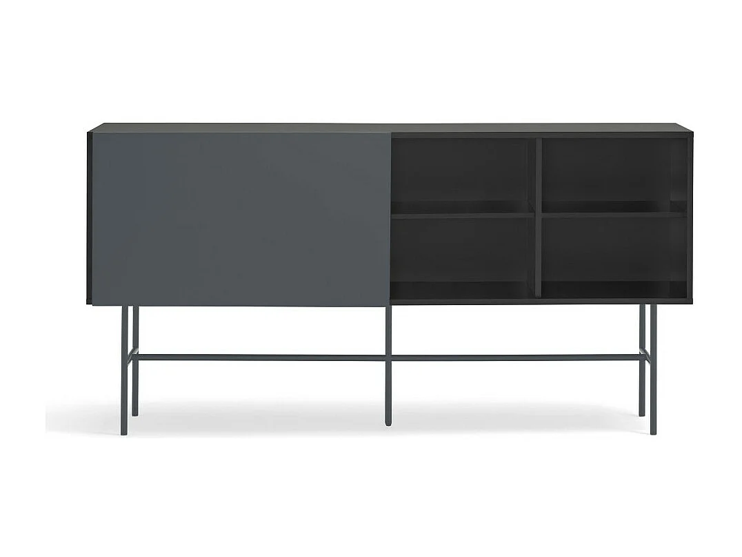 Nube - Buffet avec porte coulissante en bois L180cm - Gris et noir