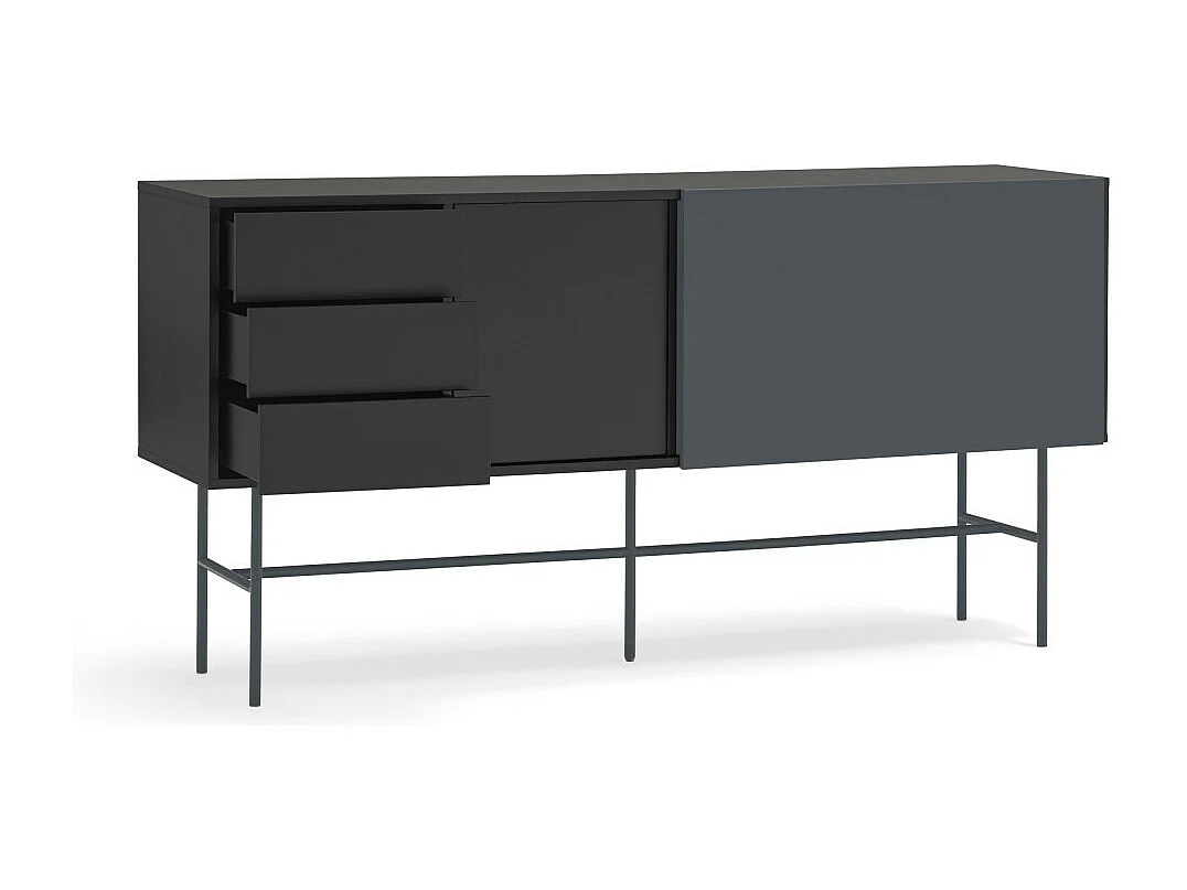 Nube - Buffet avec porte coulissante en bois L180cm - Gris et noir
