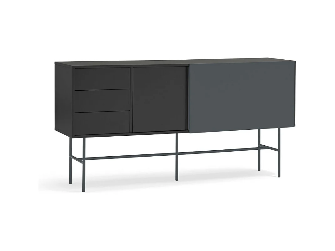 Nube - Buffet avec porte coulissante en bois L180cm - Gris et noir