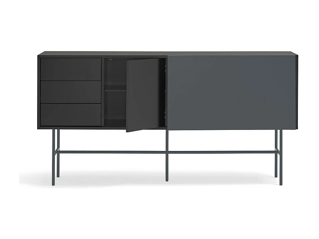 Nube - Buffet avec porte coulissante en bois L180cm - Gris et noir