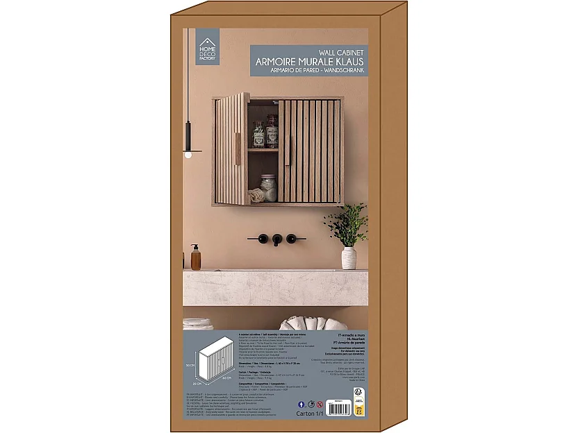 Armadio a muro con 2 ante e frontali scanalati L60 cm - KLAUS