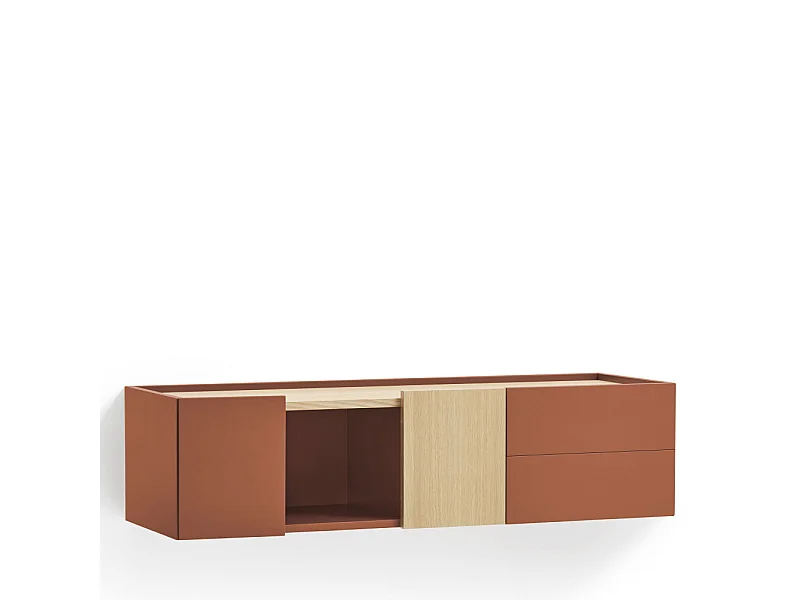 Otto - Console murale 2 portes, 2 tiroirs en bois L110cm - Couleur : Rouge brique