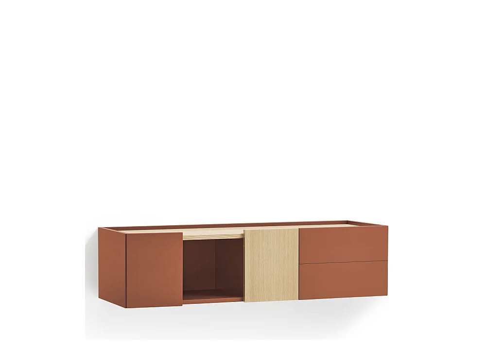 Otto - Console murale 2 portes, 2 tiroirs en bois L110cm - Couleur : Rouge brique
