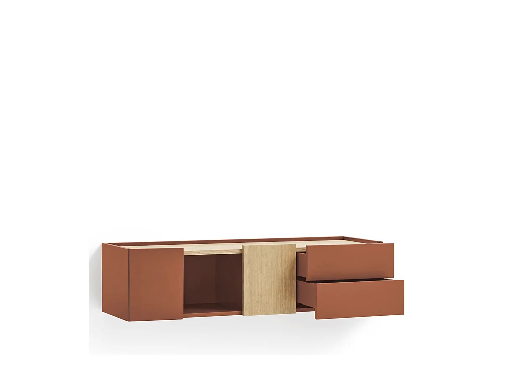 Otto - Console murale 2 portes, 2 tiroirs en bois L110cm - Couleur : Rouge brique