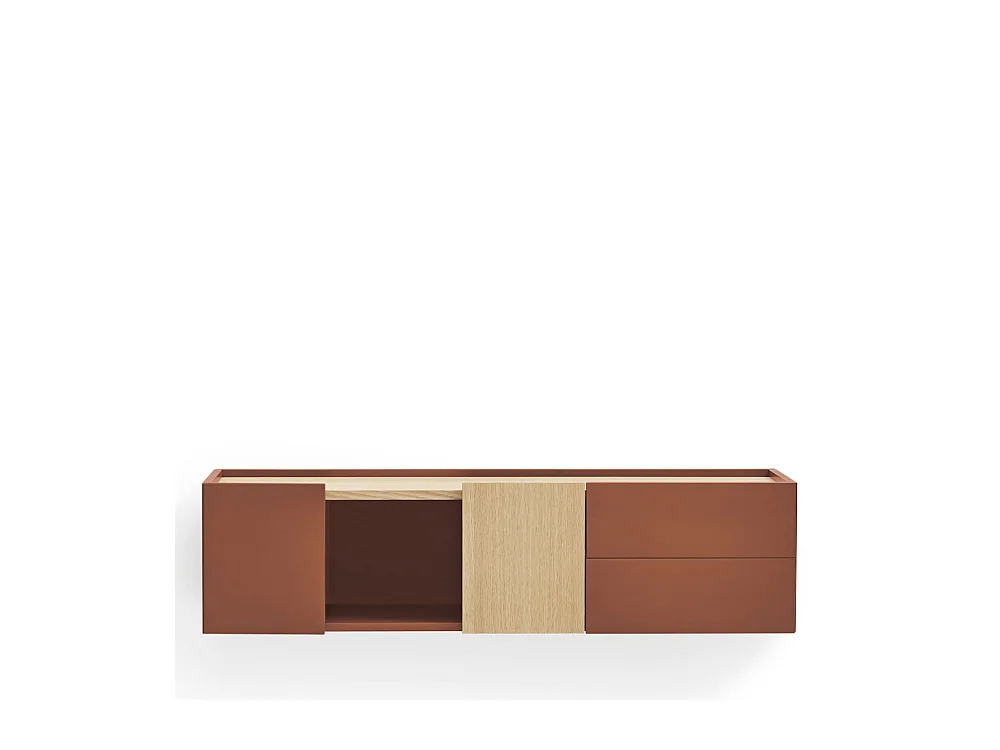 Otto - Console murale 2 portes, 2 tiroirs en bois L110cm - Couleur : Rouge brique