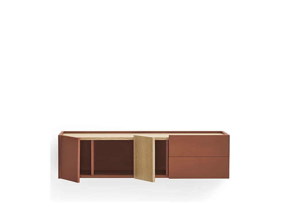 Otto - Console murale 2 portes, 2 tiroirs en bois L110cm - Couleur : Rouge brique