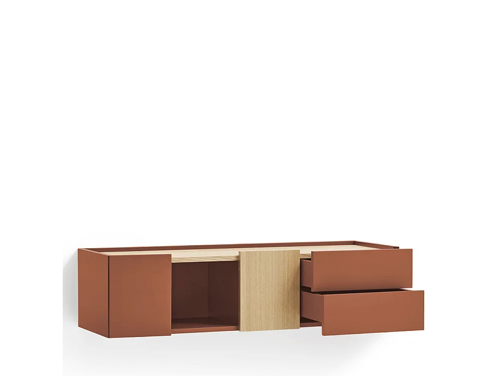 Otto - Console murale 2 portes, 2 tiroirs en bois L110cm - Couleur : Rouge brique