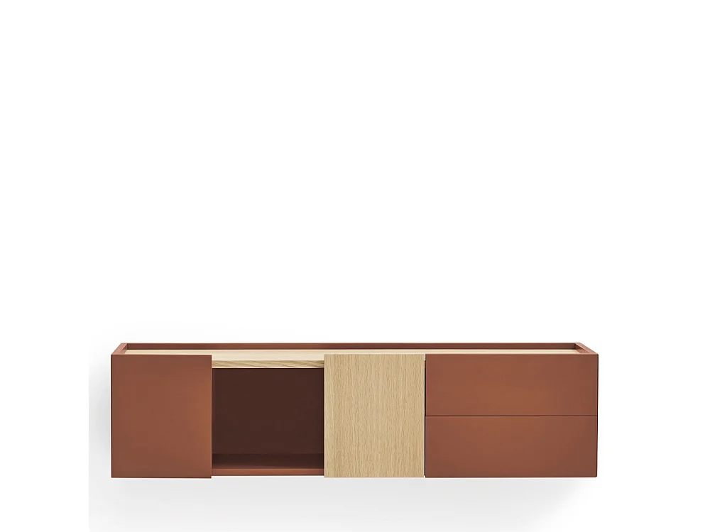Otto - Console murale 2 portes, 2 tiroirs en bois L110cm - Couleur : Rouge brique