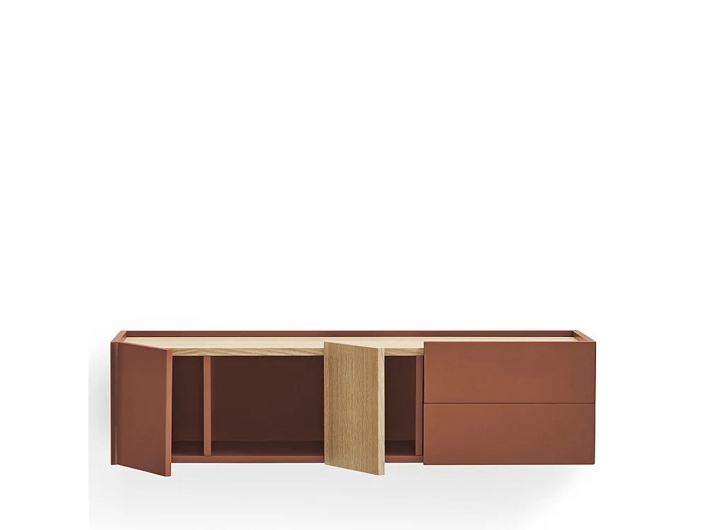 Otto - Console murale 2 portes, 2 tiroirs en bois L110cm - Couleur : Rouge brique