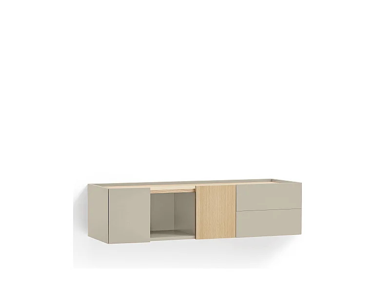 Otto - Console murale 2 portes, 2 tiroirs en bois L110cm - Beige