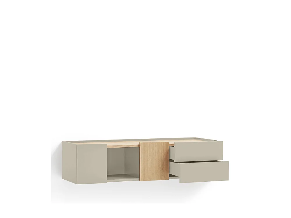 Otto - Console murale 2 portes, 2 tiroirs en bois L110cm - Beige