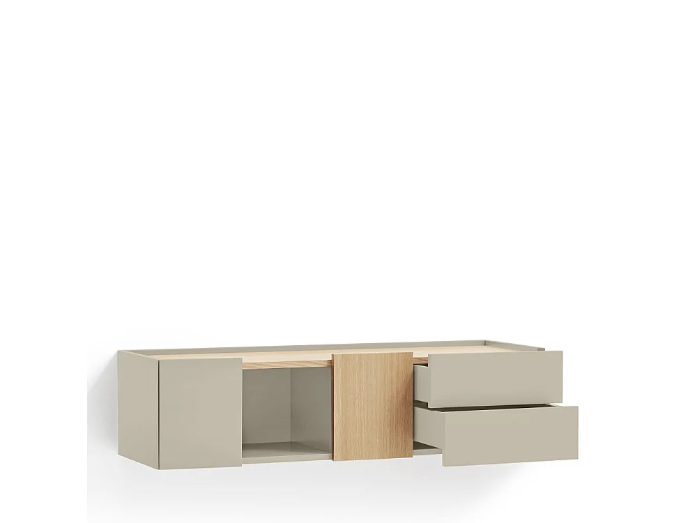Otto - Console murale 2 portes, 2 tiroirs en bois L110cm - Beige