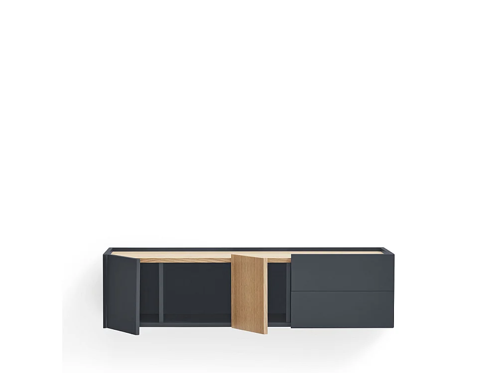 Otto - Console murale 2 portes, 2 tiroirs en bois L110cm - Couleur : Gris anthracite