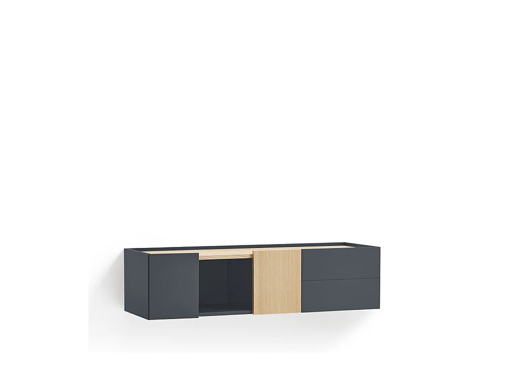 Otto - Console murale 2 portes, 2 tiroirs en bois L110cm - Couleur : Gris anthracite