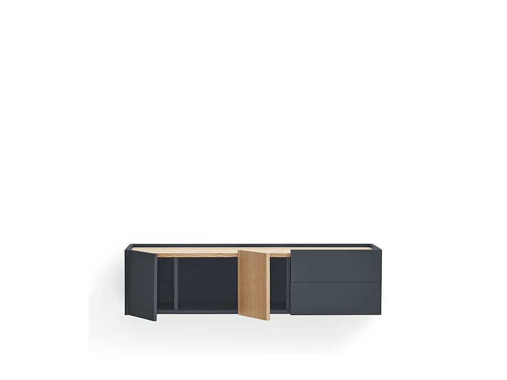 Otto - Console murale 2 portes, 2 tiroirs en bois L110cm - Couleur : Gris anthracite