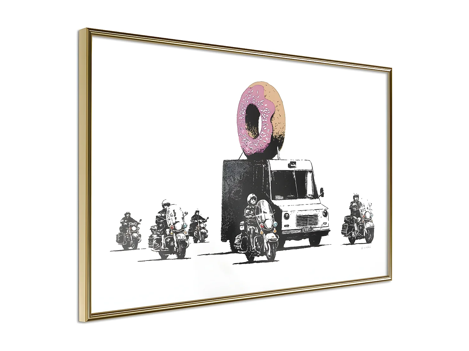 Affiche Murale Encadrée "Banksy Donuts Strawberry" 90 x 60 cm Or