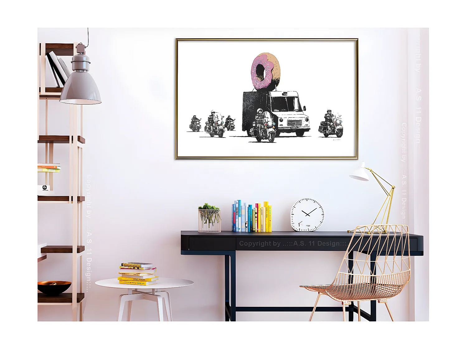 Affiche Murale Encadrée "Banksy Donuts Strawberry" 90 x 60 cm Or