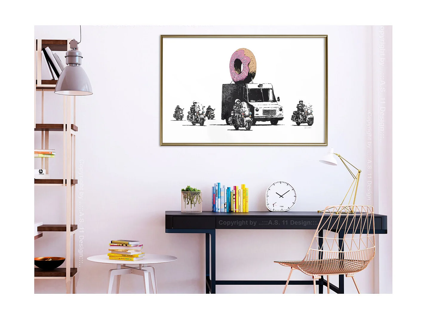 Affiche Murale Encadrée "Banksy Donuts Strawberry" 90 x 60 cm Or