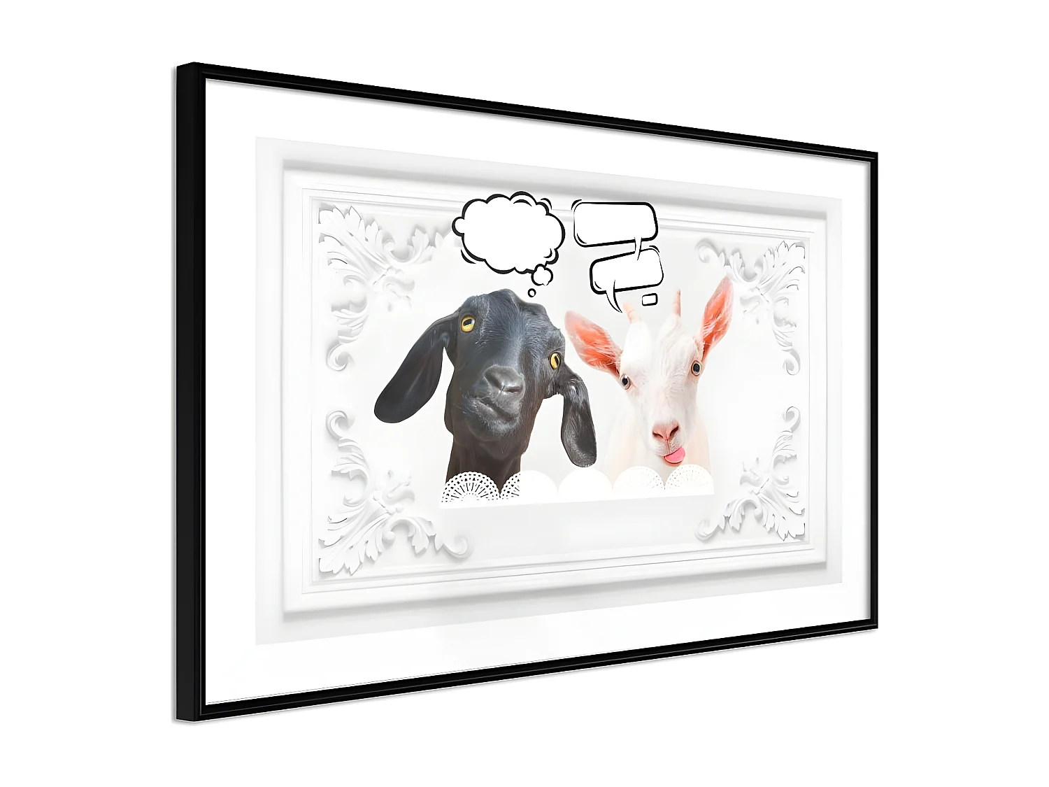 Affiche Murale Encadrée "Conversation of Two Goats" 30 x 20 cm Noir