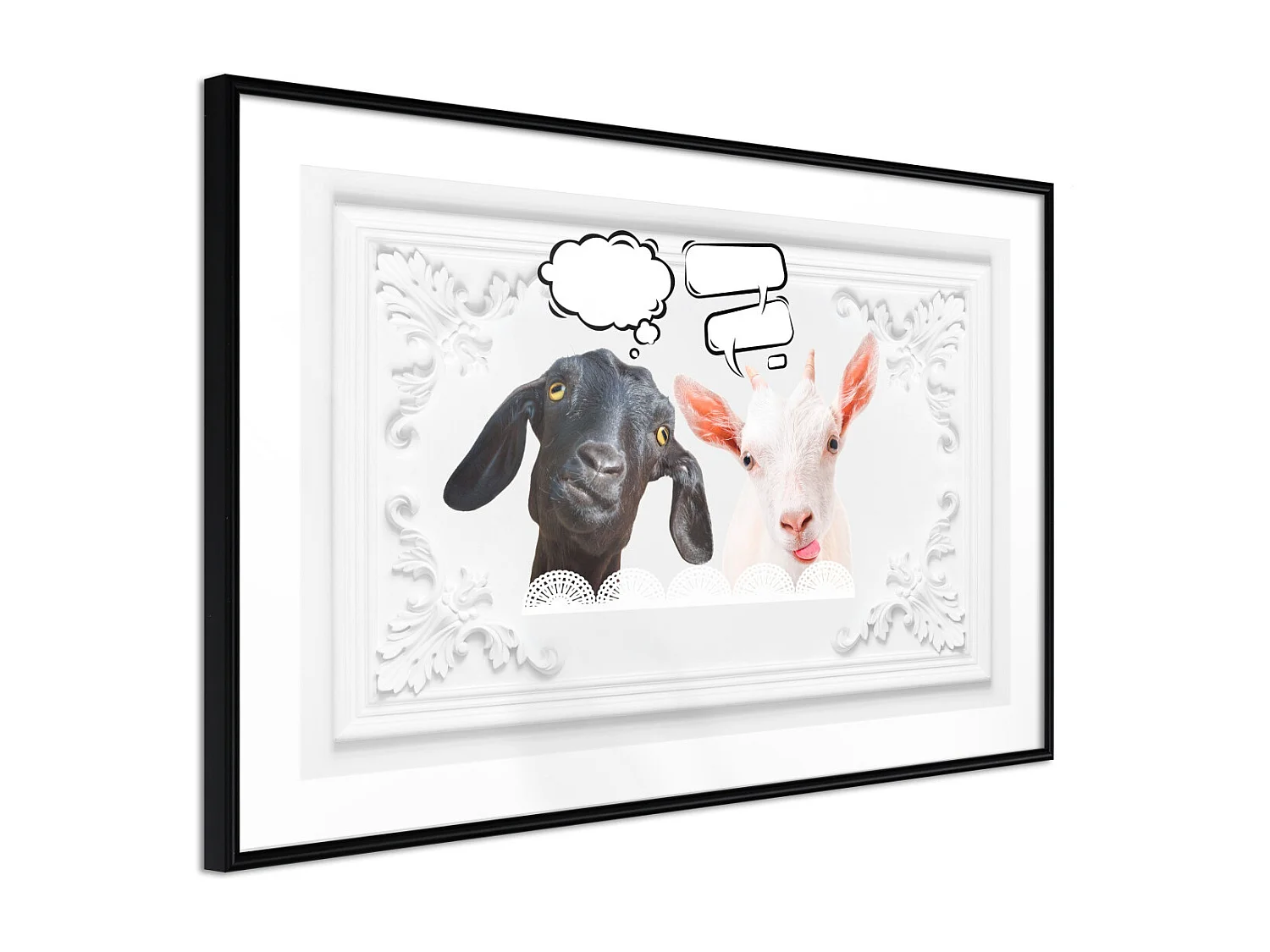 Affiche Murale Encadrée "Conversation of Two Goats" 45 x 30 cm Noir