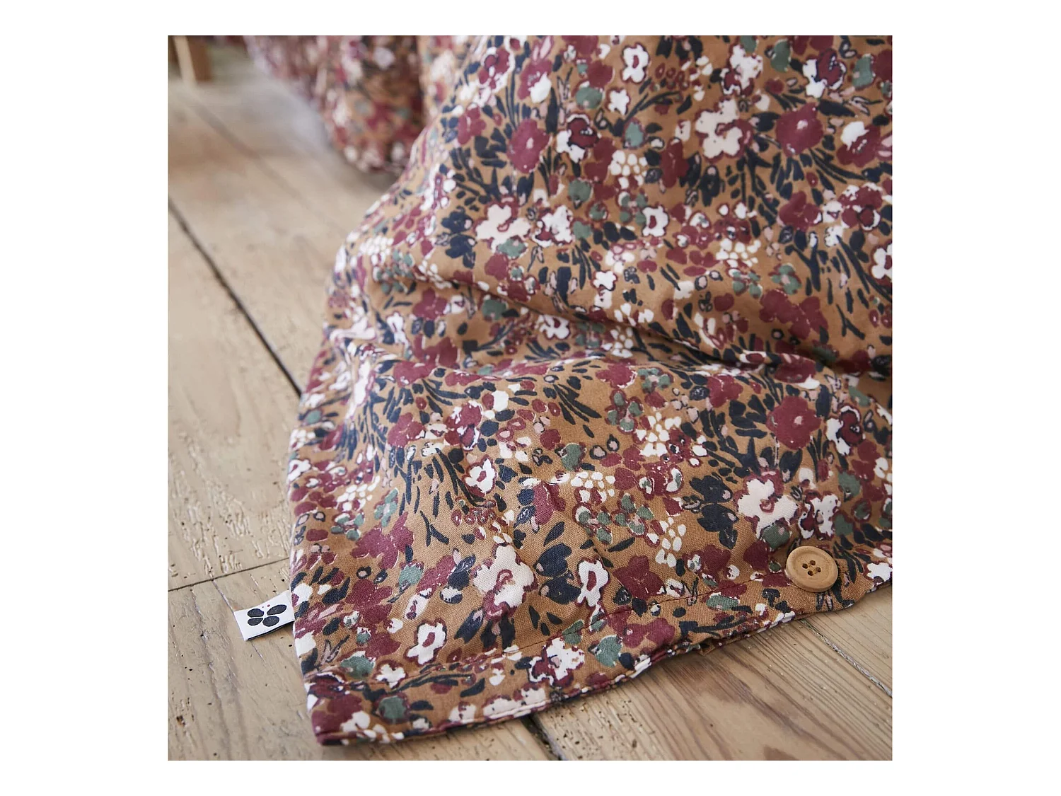 Parure de lit gaze de coton imprimé floral marron camel 200x200