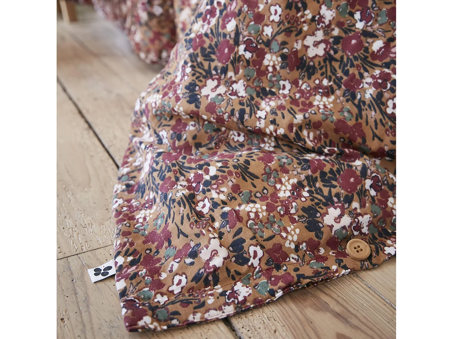 Parure de lit gaze de coton imprimé floral marron camel 200x200