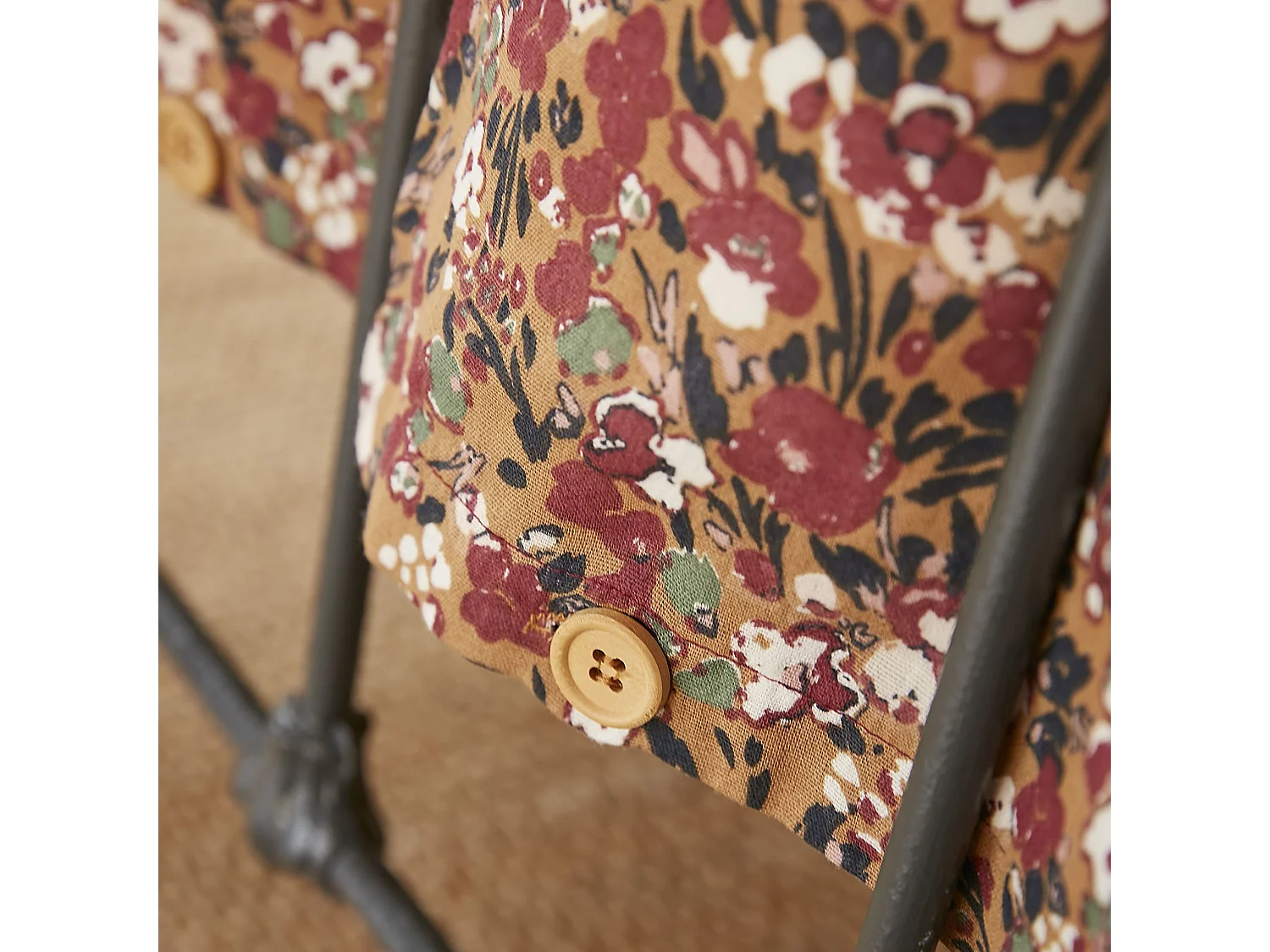 Parure de lit gaze de coton imprimé floral marron camel 240x260