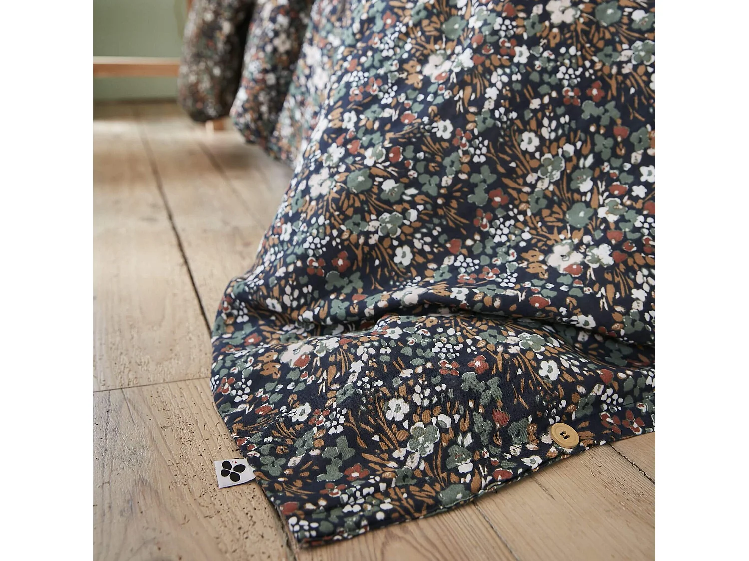 Parure de lit gaze de coton imprimé floral bleu marine 220x240