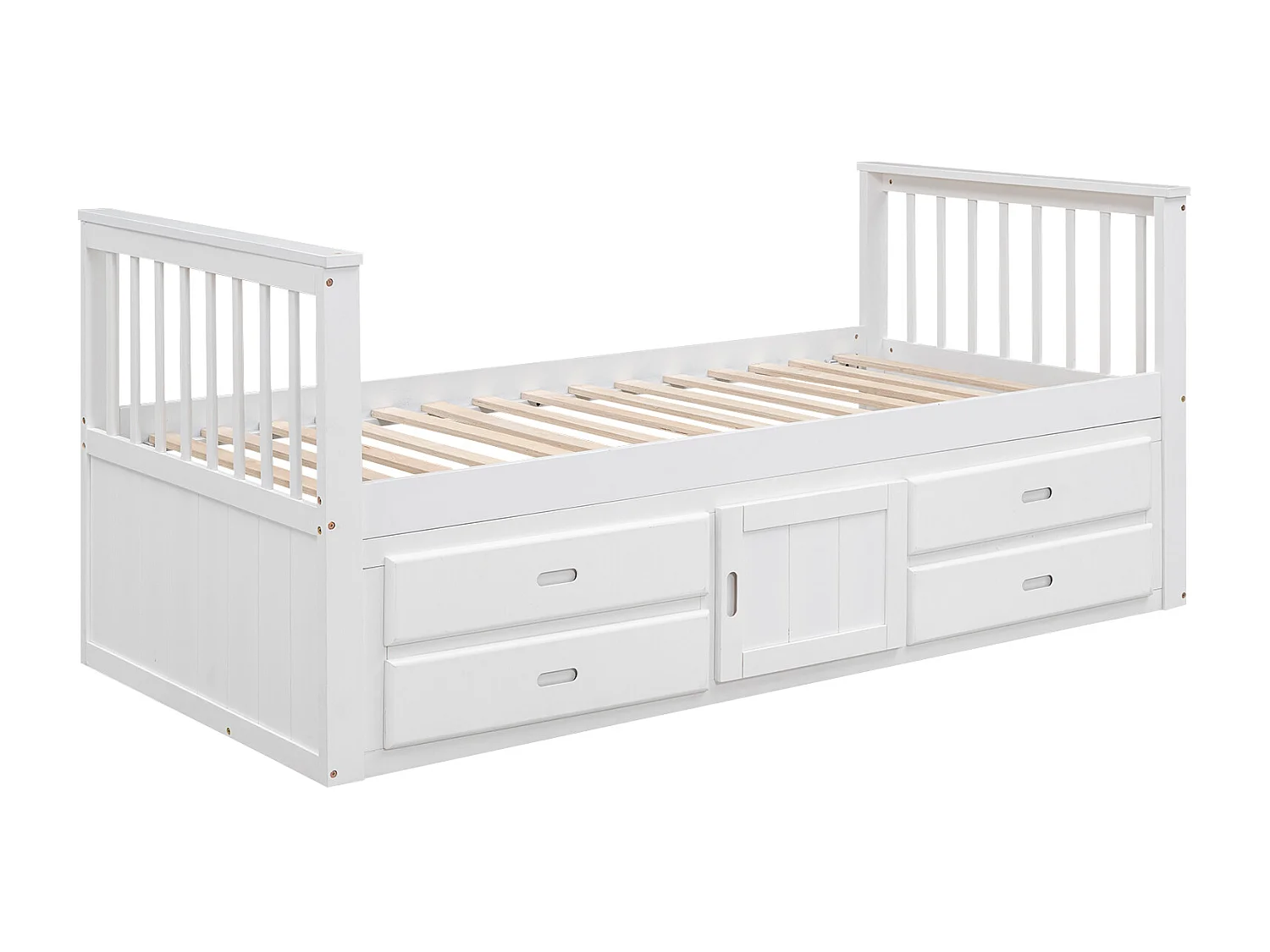 Kinderbett 90 x 200 cm mit 4 Schubladen, mit Stauraum – Kiefer und MDF – weiß