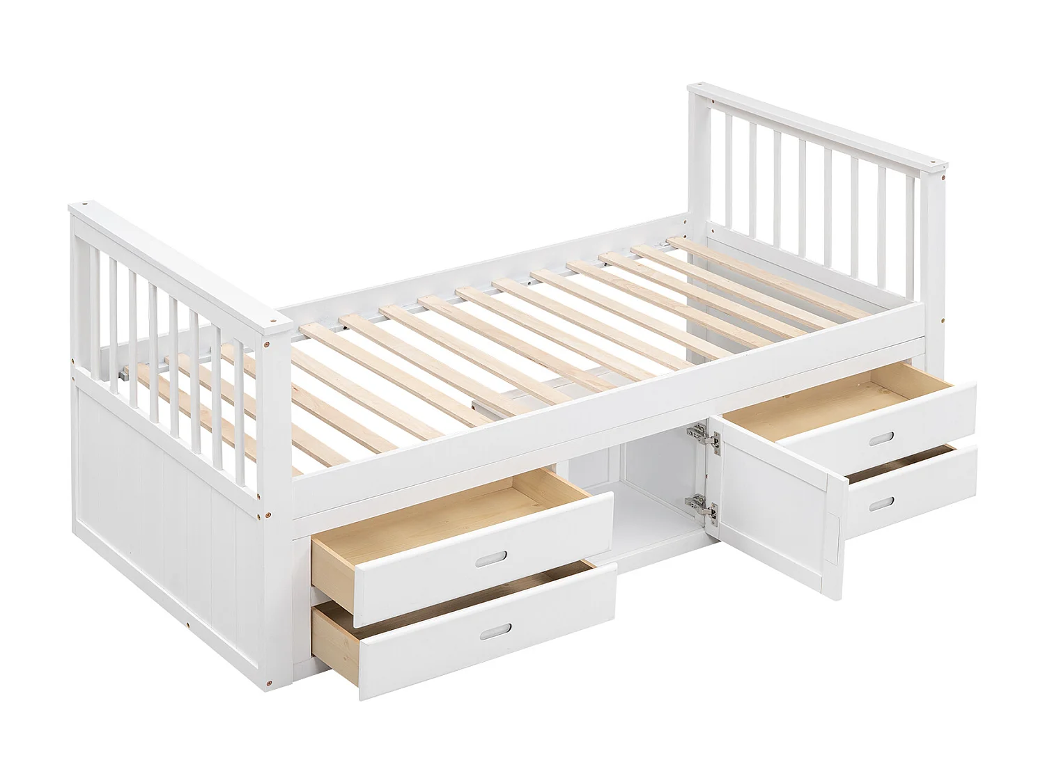 Kinderbett 90 x 200 cm mit 4 Schubladen, mit Stauraum – Kiefer und MDF – weiß