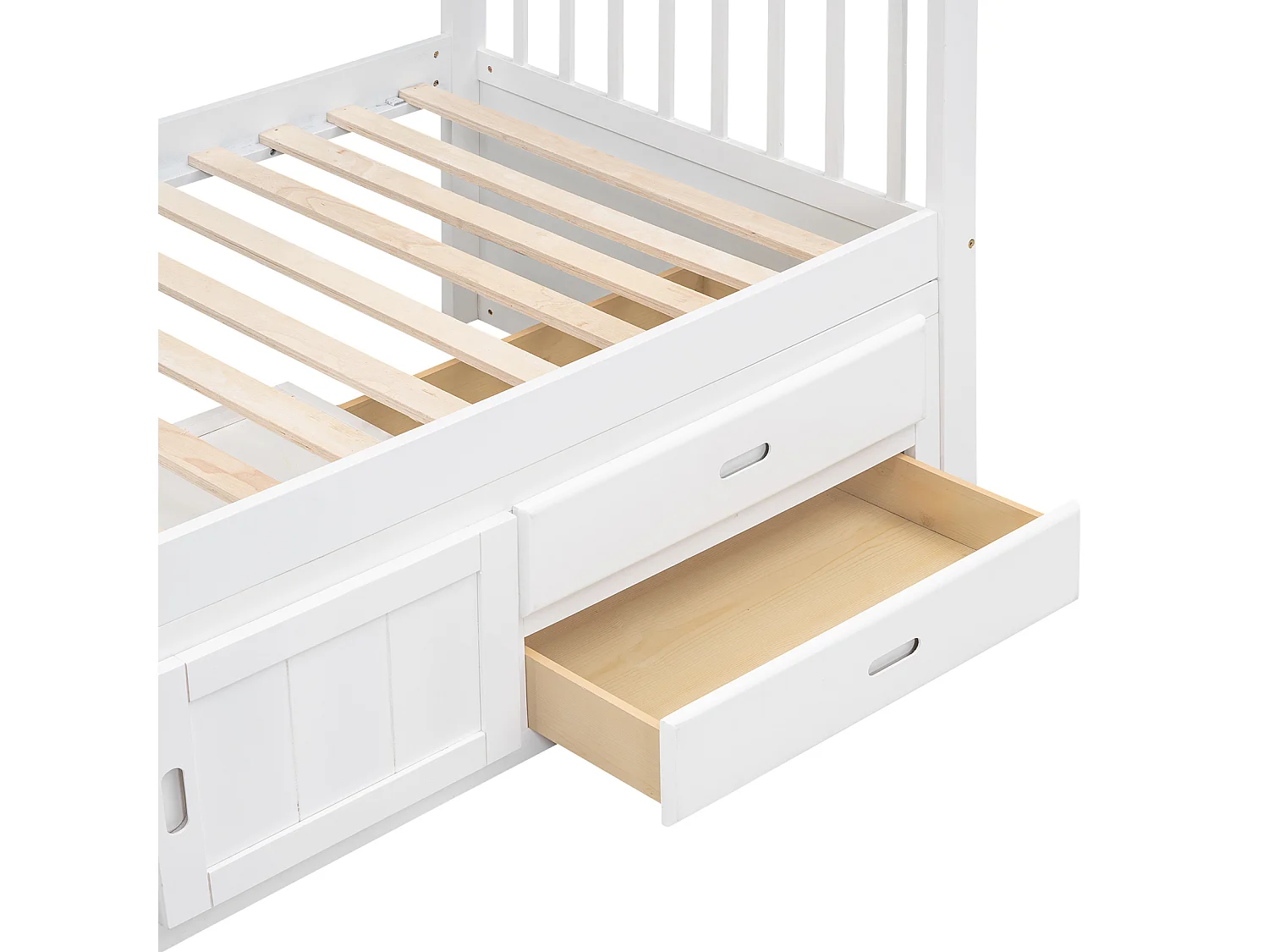 Kinderbett 90 x 200 cm mit 4 Schubladen, mit Stauraum – Kiefer und MDF – weiß