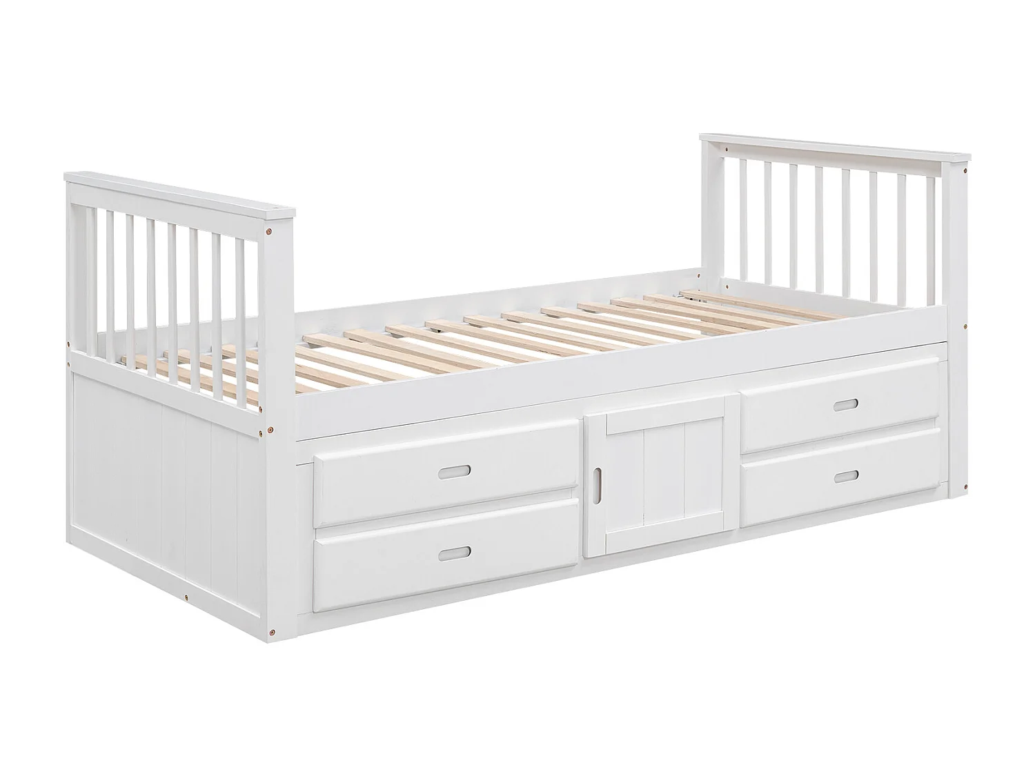 Kinderbett 90 x 200 cm mit 4 Schubladen, mit Stauraum – Kiefer und MDF – weiß