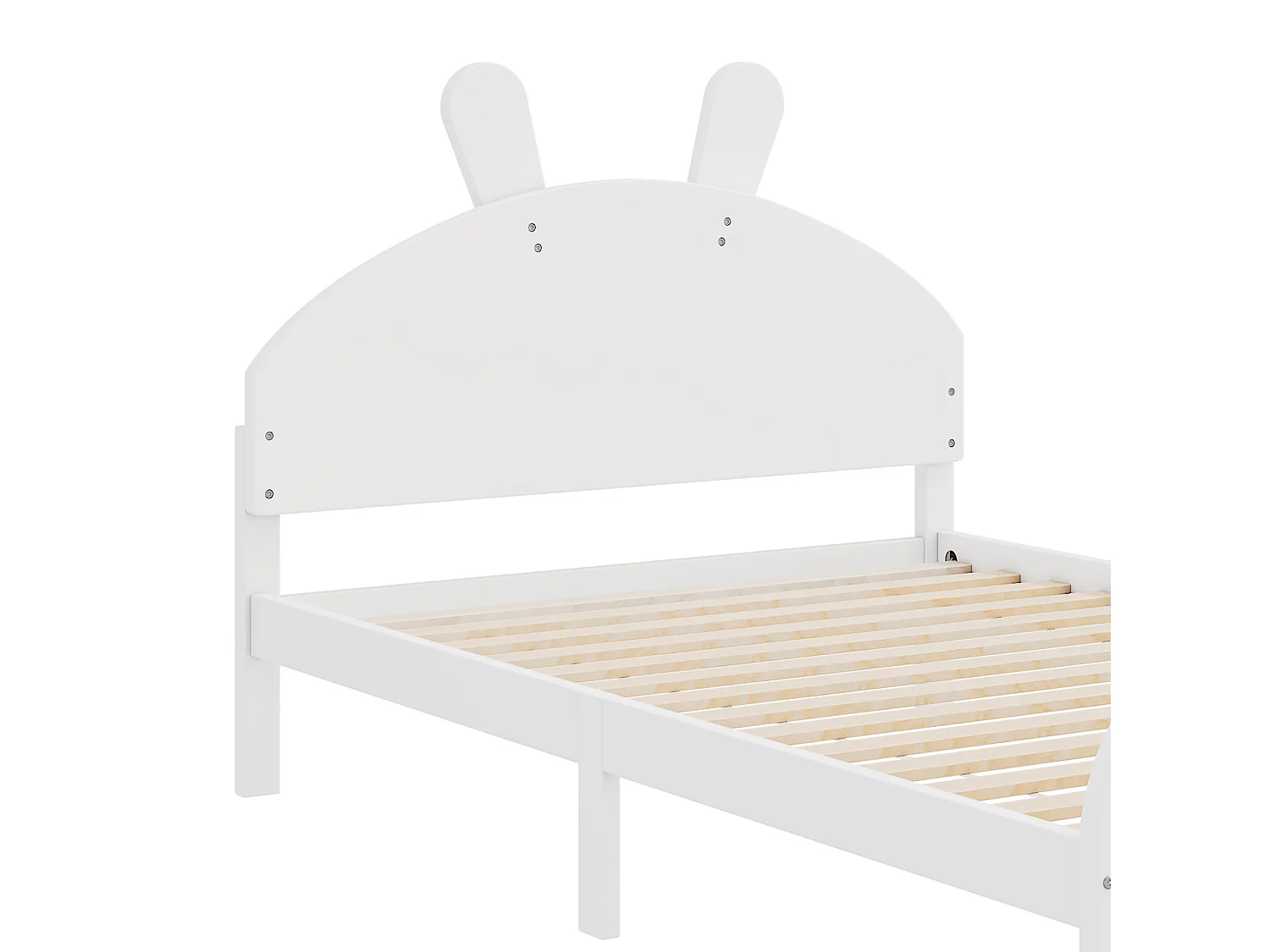 Lit enfant 90 x 200 cm avec tête de lit en forme lapin, bois massif, sommier à lattes inclus, blanc