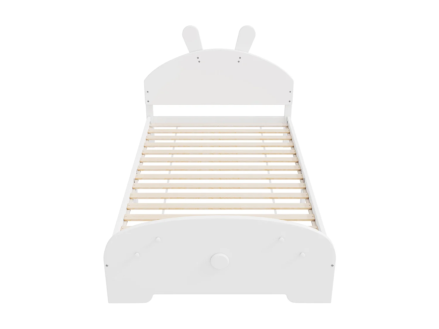 Lit enfant 90 x 200 cm avec tête de lit en forme lapin, bois massif, sommier à lattes inclus, blanc