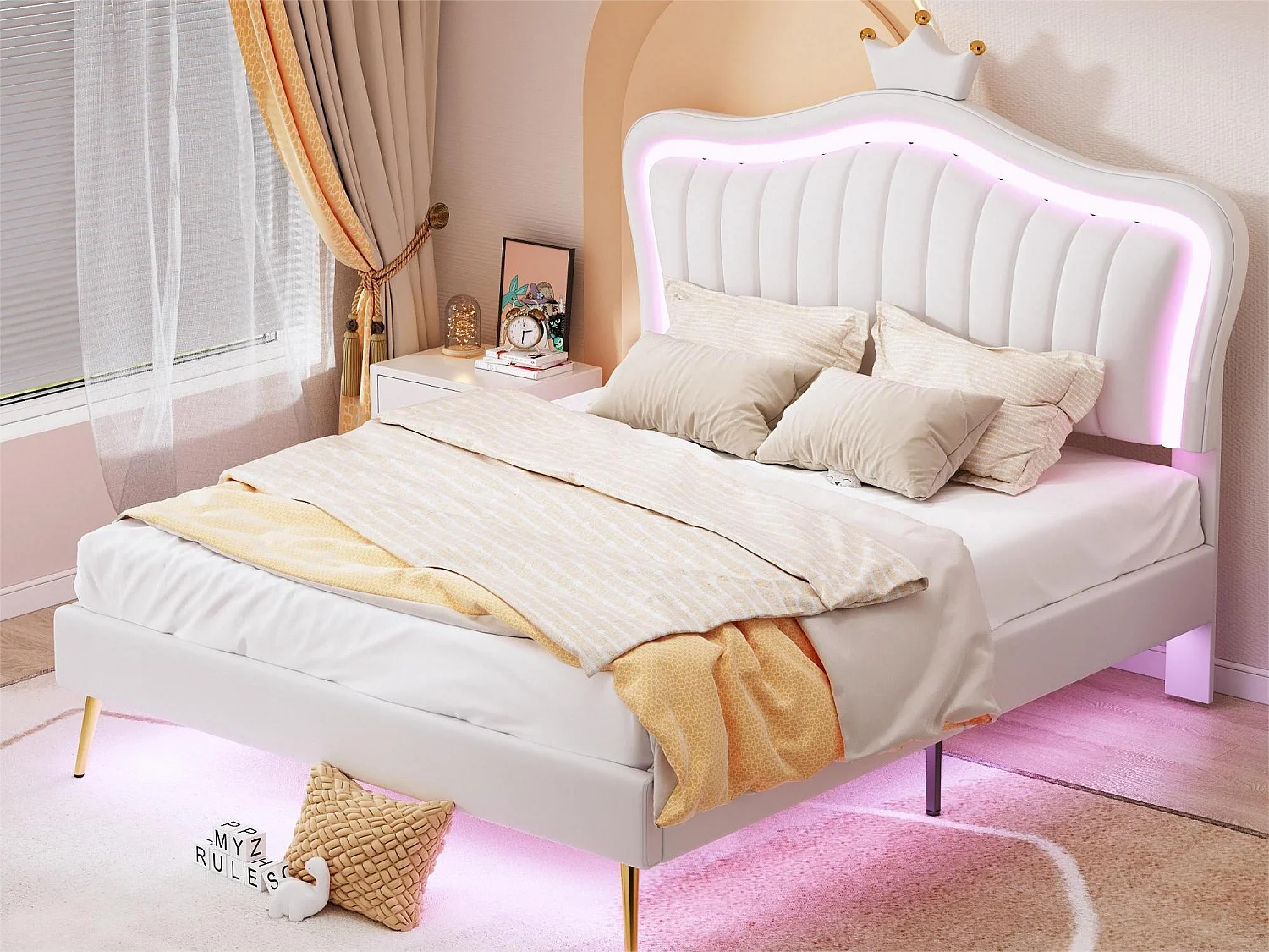 Cama estofada com cabeceira 140 x 200 cm - tecido de linho - box spring incluído - cor linho