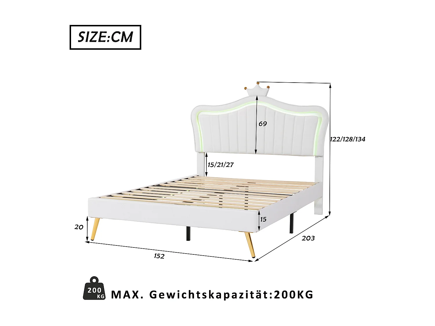 Cama estofada com cabeceira 140 x 200 cm - tecido de linho - box spring incluído - cor linho