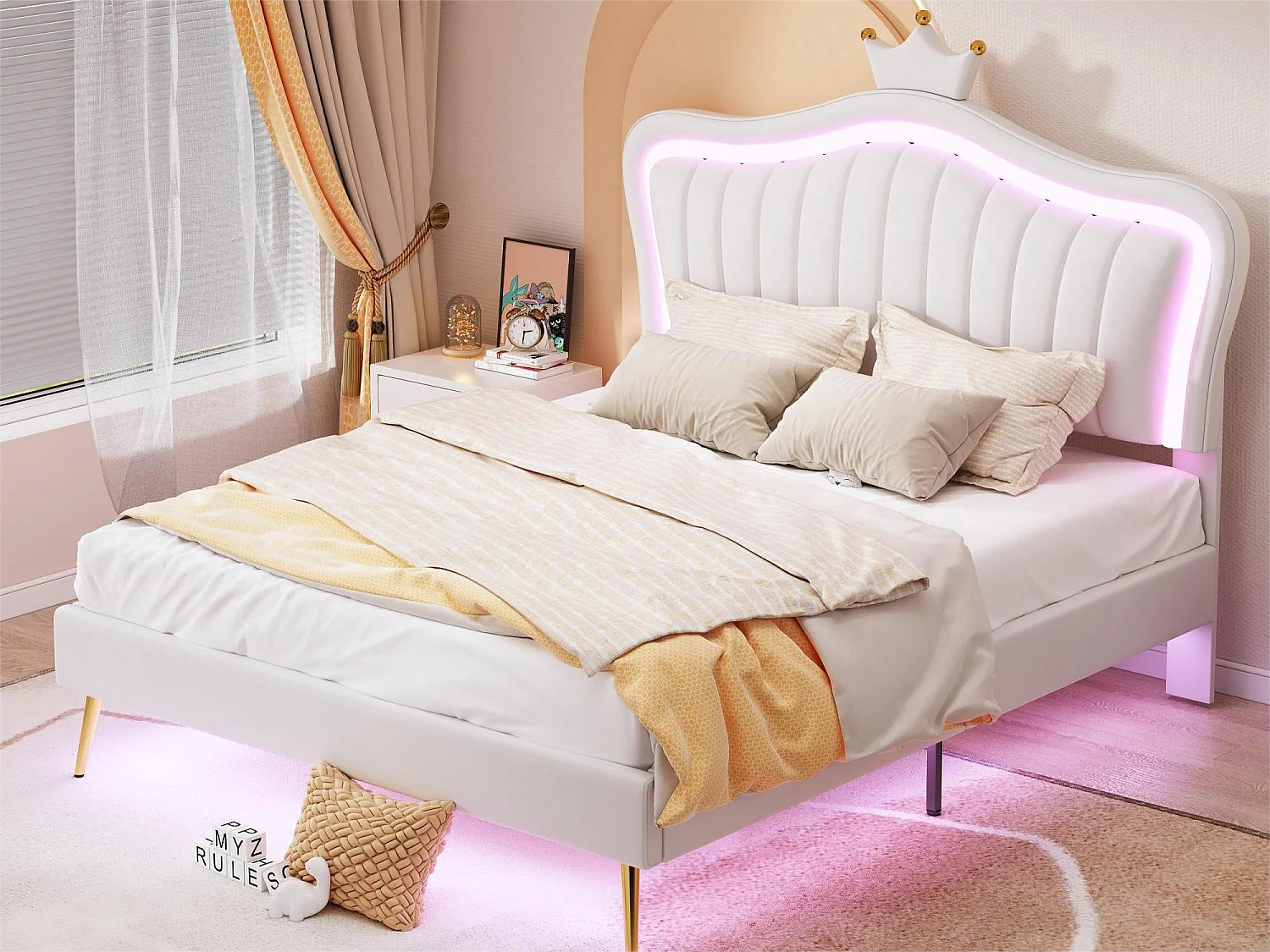 Cama estofada com cabeceira 140 x 200 cm - tecido de linho - box spring incluído - cor linho