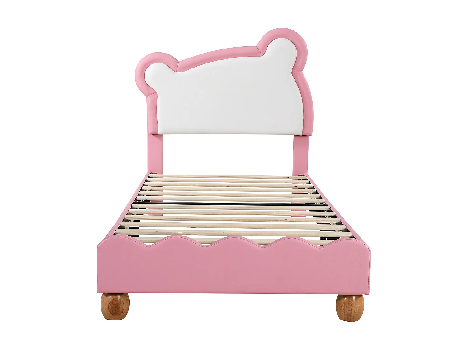 Letto singolo 90 x 200 cm con testiera accogliente orsetto - rete a doghe in legno - ecopelle - colore rosa