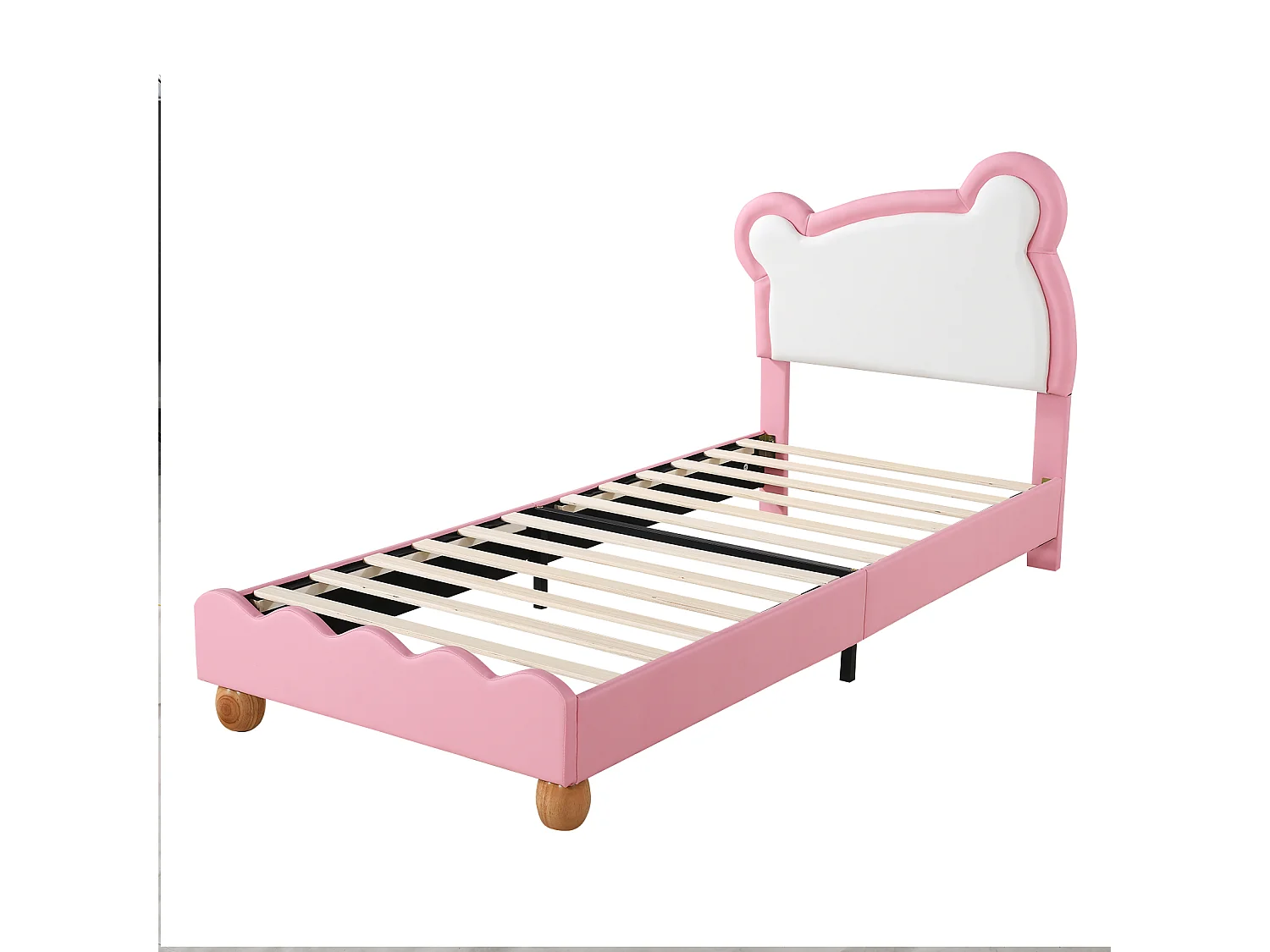 Letto singolo 90 x 200 cm con testiera accogliente orsetto - rete a doghe in legno - ecopelle - colore rosa