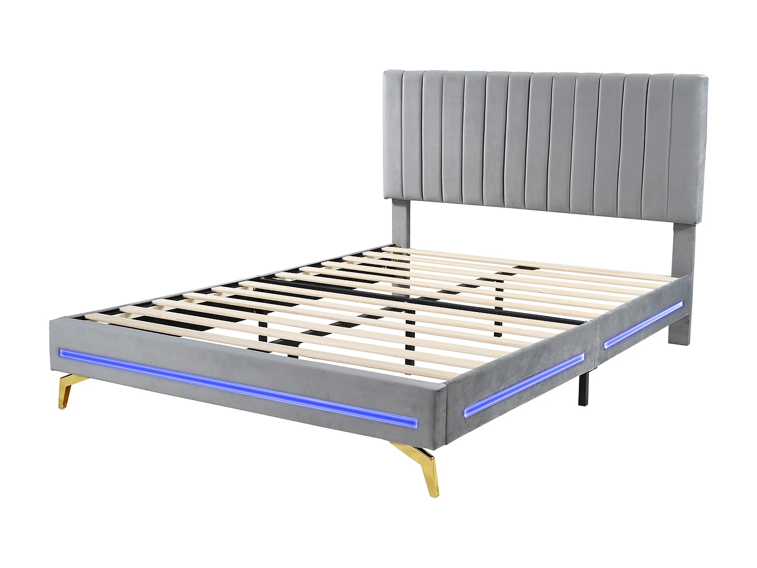 Gestoffeerd bed 140 x 200 cm met verstelbaar hoofdeinde - fluweel - LED's - grijs