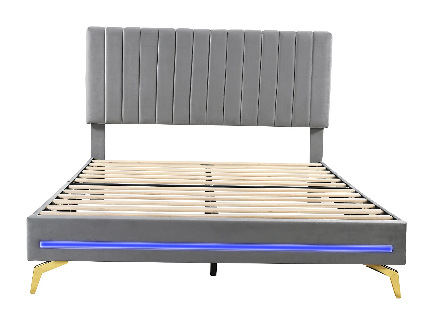 Gestoffeerd bed 140 x 200 cm met verstelbaar hoofdeinde - fluweel - LED's - grijs