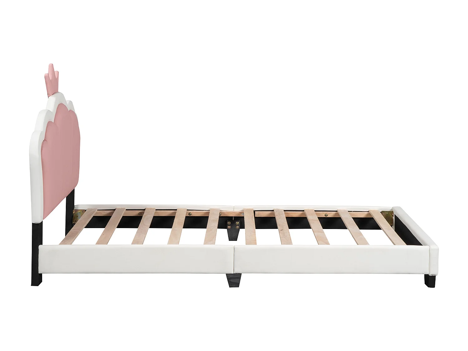 Lit enfant 90 x 200 cm avec tête de lit en forme courronne, rembourré en similicuir, pour fille, rose + blanc